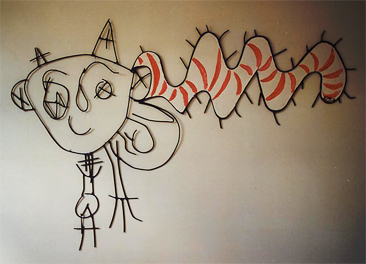 Fils de fer, rsine, painture a huile. 88cmX58cm. Prix 5000Fr.