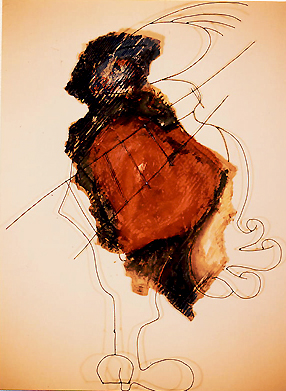 fils de fer et huile sur carton. 54cm X 89cm. Collection de artist